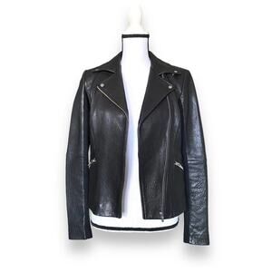 Veda Women’s Black Leather Biker Jacket
Size S Zip Front Edgy Moto Punk
